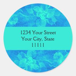 Adesivo Redondo Endereço de Devolução Flores Aqua Turquoise Aqua