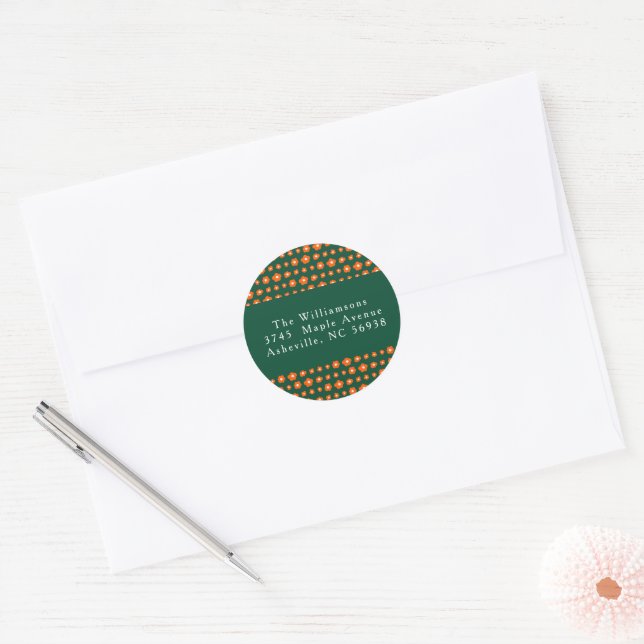 Adesivo Redondo Endereço de Devolução Flores Boho Vermelho Natal V (Envelope)