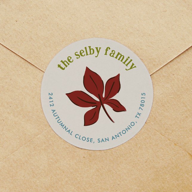 Adesivo Redondo Endereço de Devolução Folha Caindo Outonal (Falling Leaf Autumnal Return Address Classic Round Sticker)