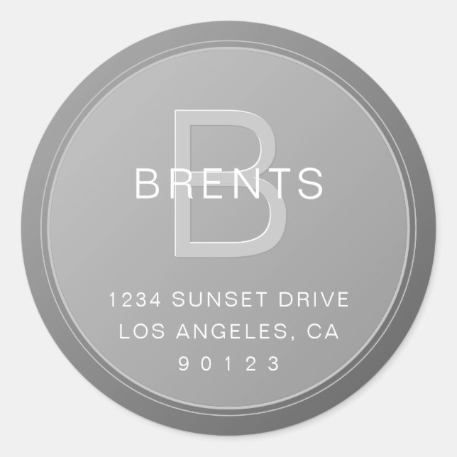 Adesivo Redondo Endereço de Devolução Gradiente Cinza Monograma Ún (Frente)