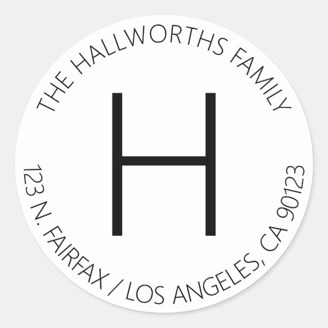 Adesivo Redondo Endereço de devolução mínimo moderno, branco e pre (Frente)