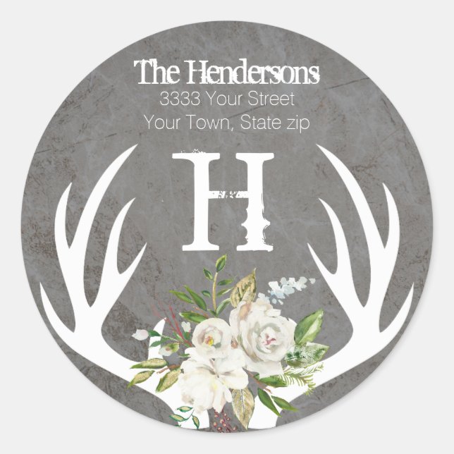 Adesivo Redondo Endereço de Devolução Monograma Floral Boho Rústic (Frente)