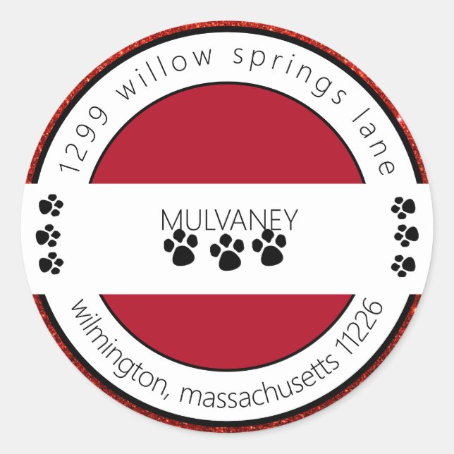 Adesivo Redondo Endereço de devolução para impressão do Red Glitte (Frente)