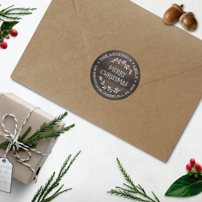 Adesivo Redondo Endereço de devolução personalizada da madeira rus (Criador carregado)