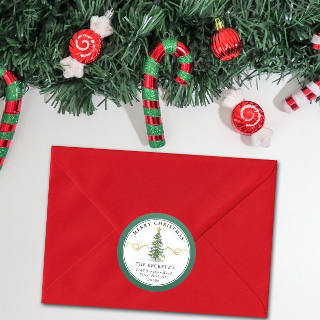 Adesivo Redondo Endereço de devolução personalizado da árvore nata (Criador carregado)