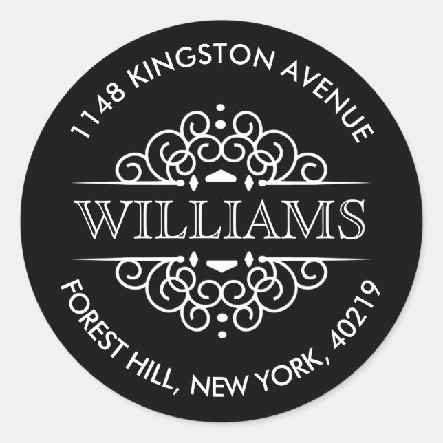 Adesivo Redondo Endereço de devolução personalizado de Ornamentado (Frente)