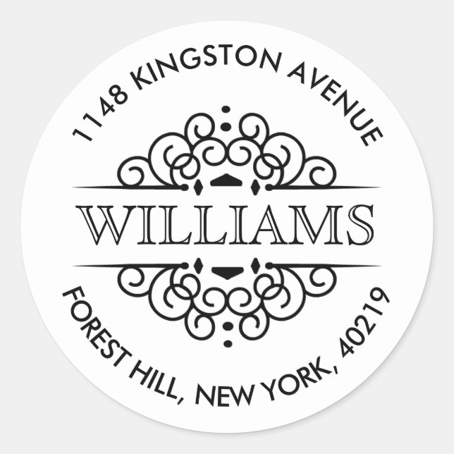 Adesivo Redondo Endereço de devolução personalizado de Ornamentado (Frente)