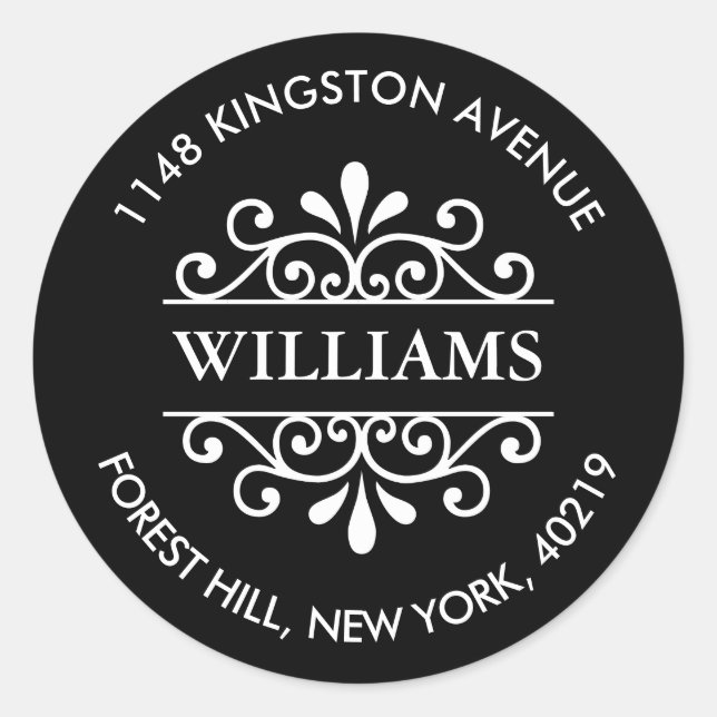 Adesivo Redondo Endereço de devolução personalizado de Ornamentado (Frente)