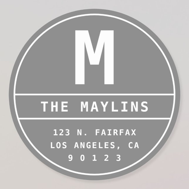 Adesivo Redondo Endereço de devolução personalizável com monograma (Criador carregado)