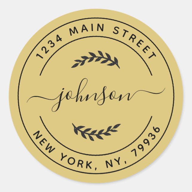 Adesivo Redondo Endereço de devolução simples e simples Dourado (Frente)