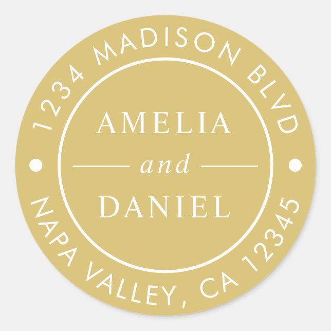 Adesivo Redondo Endereço de devolução simples e simples Dourado (Frente)