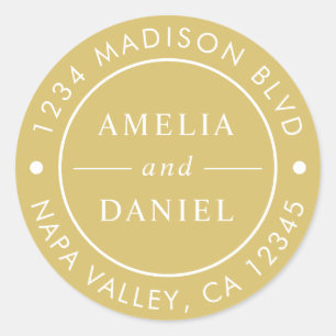 Adesivo Redondo Endereço de devolução simples e simples Dourado