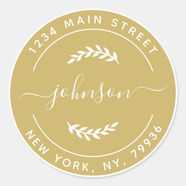 Adesivo Redondo Endereço de devolução simples e simples Dourado (Frente)