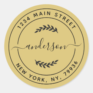 Adesivo Redondo Endereço de devolução simples e simples Dourado