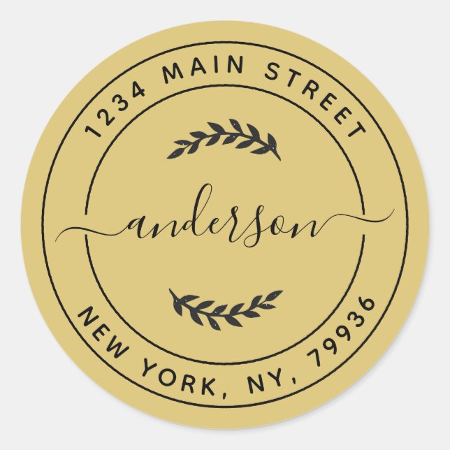 Adesivo Redondo Endereço de devolução simples e simples Dourado (Frente)