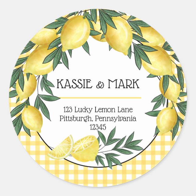 Adesivo Redondo Endereço de devolução tropical do limão de aperto  (Frente)