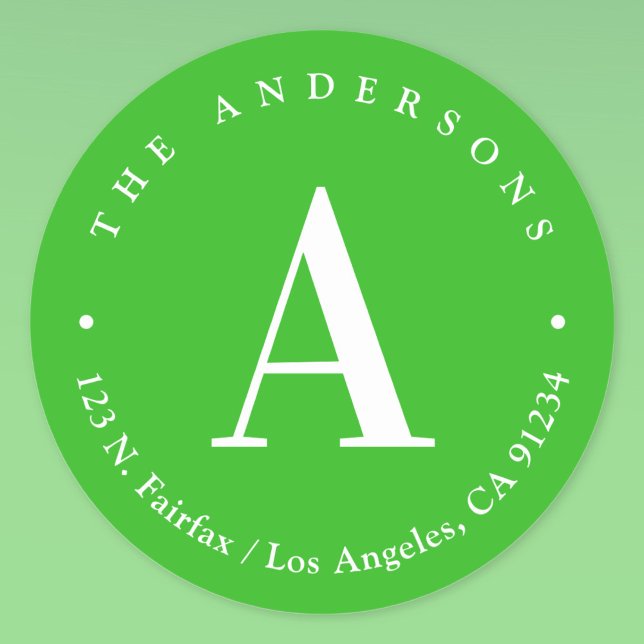 Adesivo Redondo Endereço de devolução verde e monograma branco bri (Criador carregado)