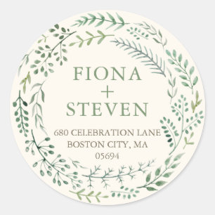 Adesivo Redondo Endereço de devolução Wreath de Watercolor Eleg