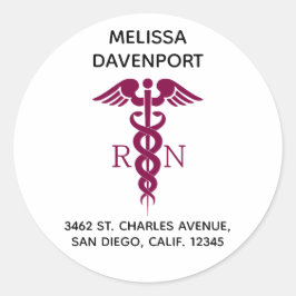 Adesivo Redondo Endereço de Enfermeiro Registrado do Simple Red Ca