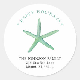 Adesivo Redondo Endereço de Feriado Feliz do Aquarela