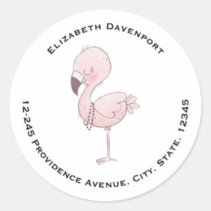 Adesivo Redondo Endereço de Ilustração Flamingo, Cor-de-Rosa,