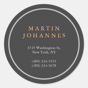 Adesivo Redondo Endereço de Nome de Cinza Elegante Simples Moderno