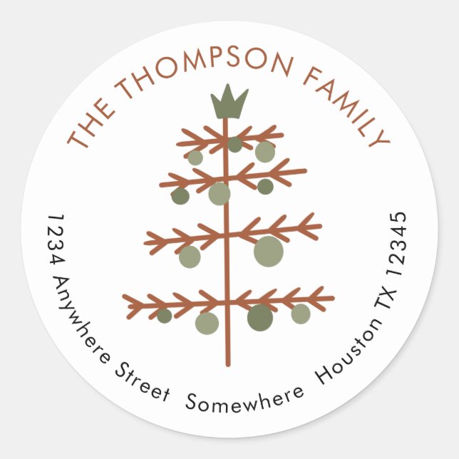 Adesivo Redondo Endereço de Nome de Devolução da árvore de Natal S (Frente)
