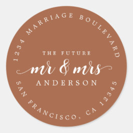 Adesivo Redondo Endereço de regresso da Sra. Script TerraCotta