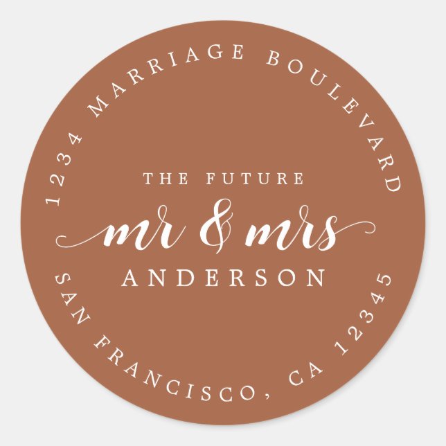 Adesivo Redondo Endereço de regresso da Sra. Script TerraCotta (Frente)