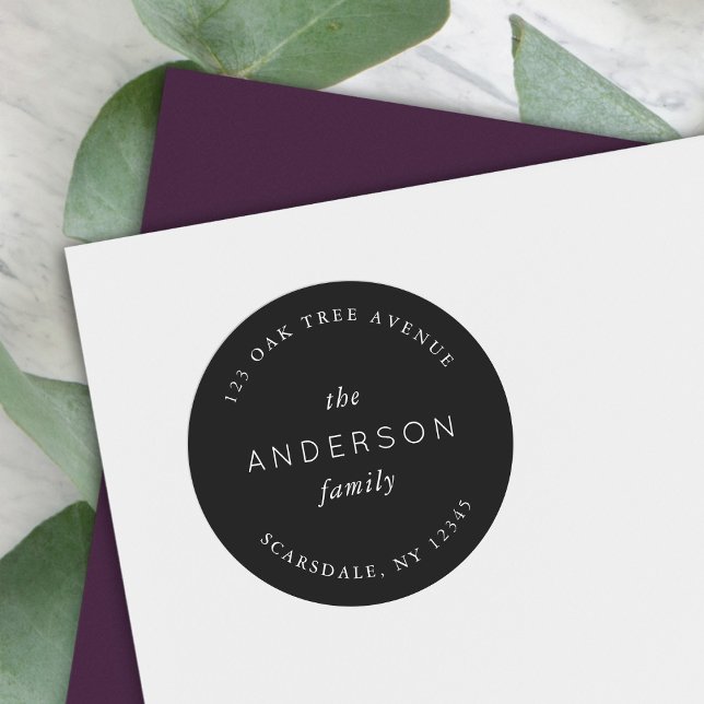 Adesivo Redondo Endereço de Remetente Família Preta (Criador carregado)