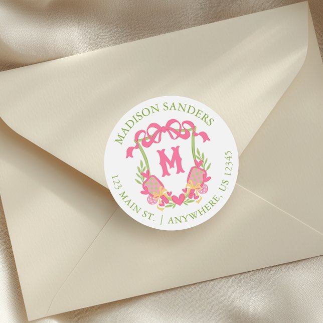 Adesivo Redondo Endereço de repouso do Monograma do Pickleball Ros (Criador carregado)