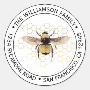 Adesivo Redondo Endereço de Retorno Abelha Bumblebee Rústico Redon