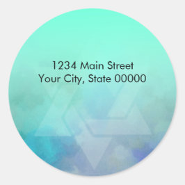 Adesivo Redondo Endereço de retorno Aqua e Estrela azul de David