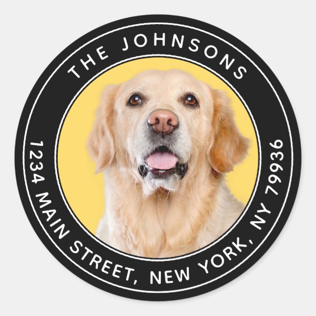 Adesivo Redondo Endereço de Retorno Arredondado Moderno de Fotogra (Frente)