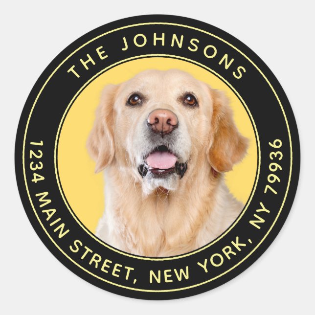 Adesivo Redondo Endereço de Retorno Arredondado Moderno de Fotogra (Frente)