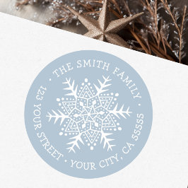 Adesivo Redondo Endereço de retorno azul empoeirado com floco de n