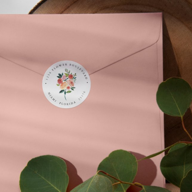 Adesivo Redondo Endereço de Retorno Botânico do Buquê Flor de outo (Criador carregado)