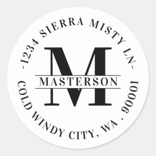 Adesivo Redondo Endereço de Retorno Circular do Monograma Branco 