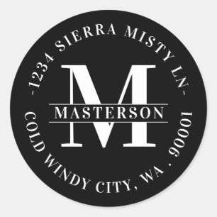 Adesivo Redondo Endereço de Retorno Circular Preta do Monograma El