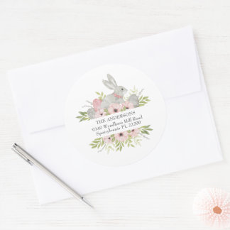 Adesivo Redondo Endereço de retorno Coelhinho e Ovos da Páscoa