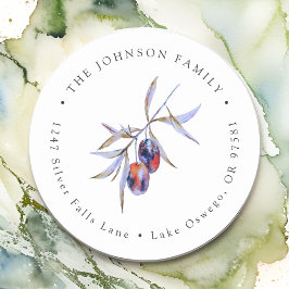 Adesivo Redondo Endereço de Retorno com Galho de Oliveira em Aquar