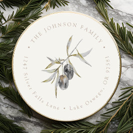 Adesivo Redondo Endereço de Retorno com Ramo de Oliveira em Aquare