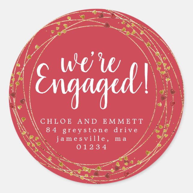 Adesivo Redondo Endereço de Retorno da Festa de Noivado com Estrel (Frente)