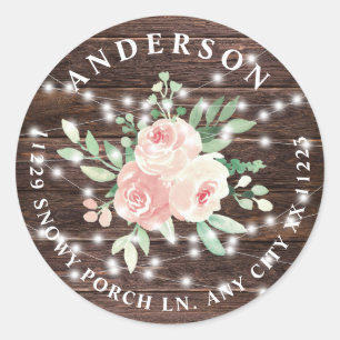 Adesivo Redondo Endereço de retorno das Luzes de Corda Floral de M