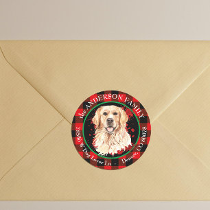 Adesivo Redondo Endereço de Retorno de Cachorro Retriever Dourado 