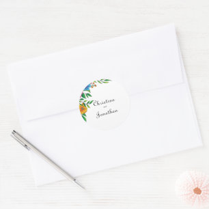 Adesivo Redondo Endereço de Retorno de Casamento Primavera Verão F