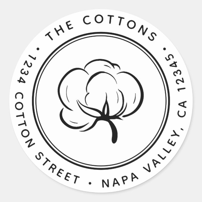 Adesivo Redondo Endereço de Retorno de Cotton Boll (Frente)