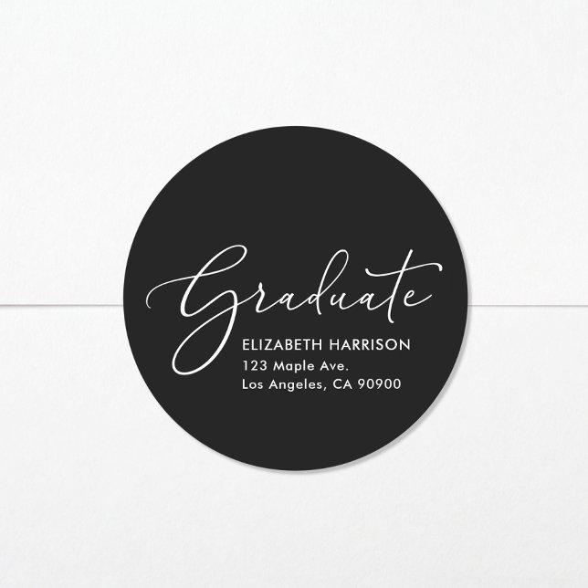 Adesivo Redondo Endereço de Retorno de Graduação Preta do Script E (Criador carregado)