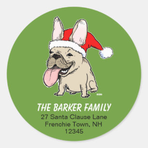 Adesivo Redondo Endereço de Retorno de Natal do Bulldog Francês