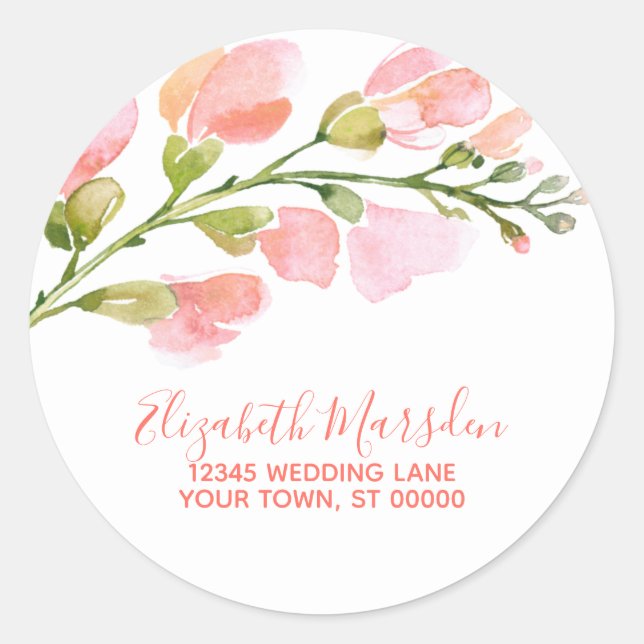 Adesivo Redondo Endereço de Retorno de Script Floral Dourado Elega (Frente)